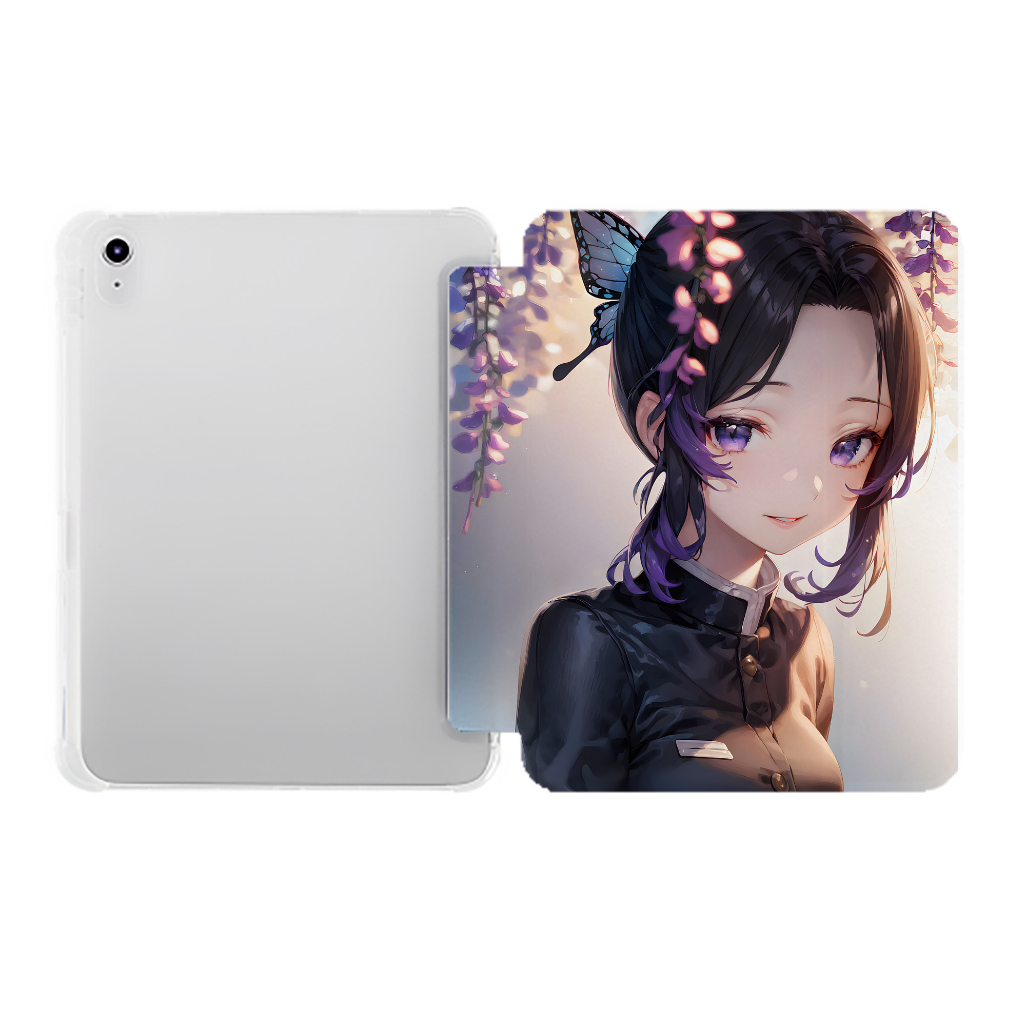（画像用） 鬼滅の刃（きめつのやいば）蟲柱-胡蝶 しのぶ／こちょう しのぶ Kochou Shinobu IPad ケース ペン収納付き 三つ折りスタンド PUレザー×シリコン 対応機種9.5/10.5/10.9インチ